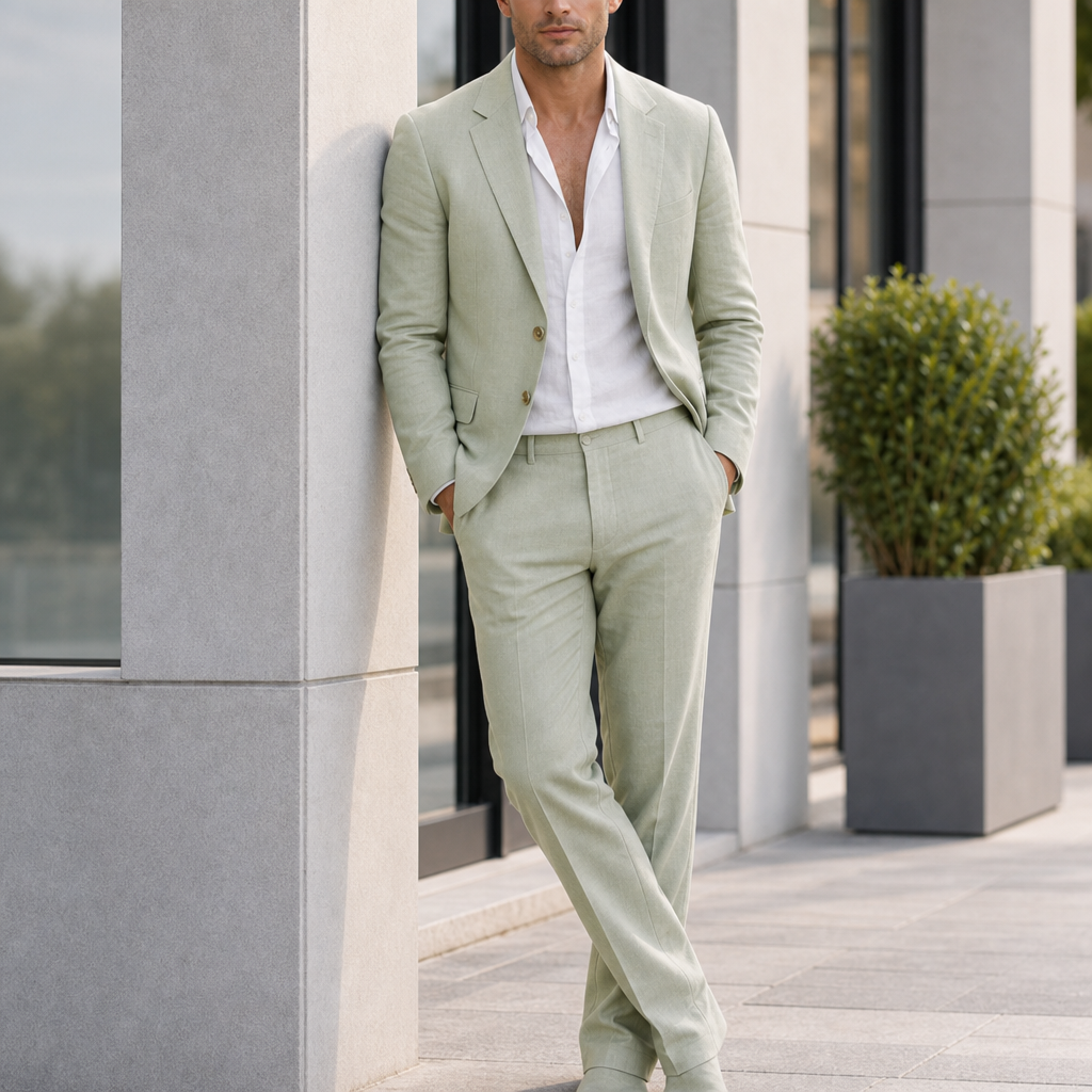 Padova Linen Two-Piece Suit in Green