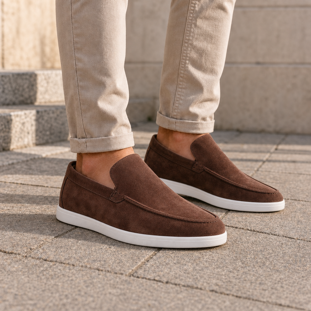 Paphos Suede Slip-On Loafers in Brown