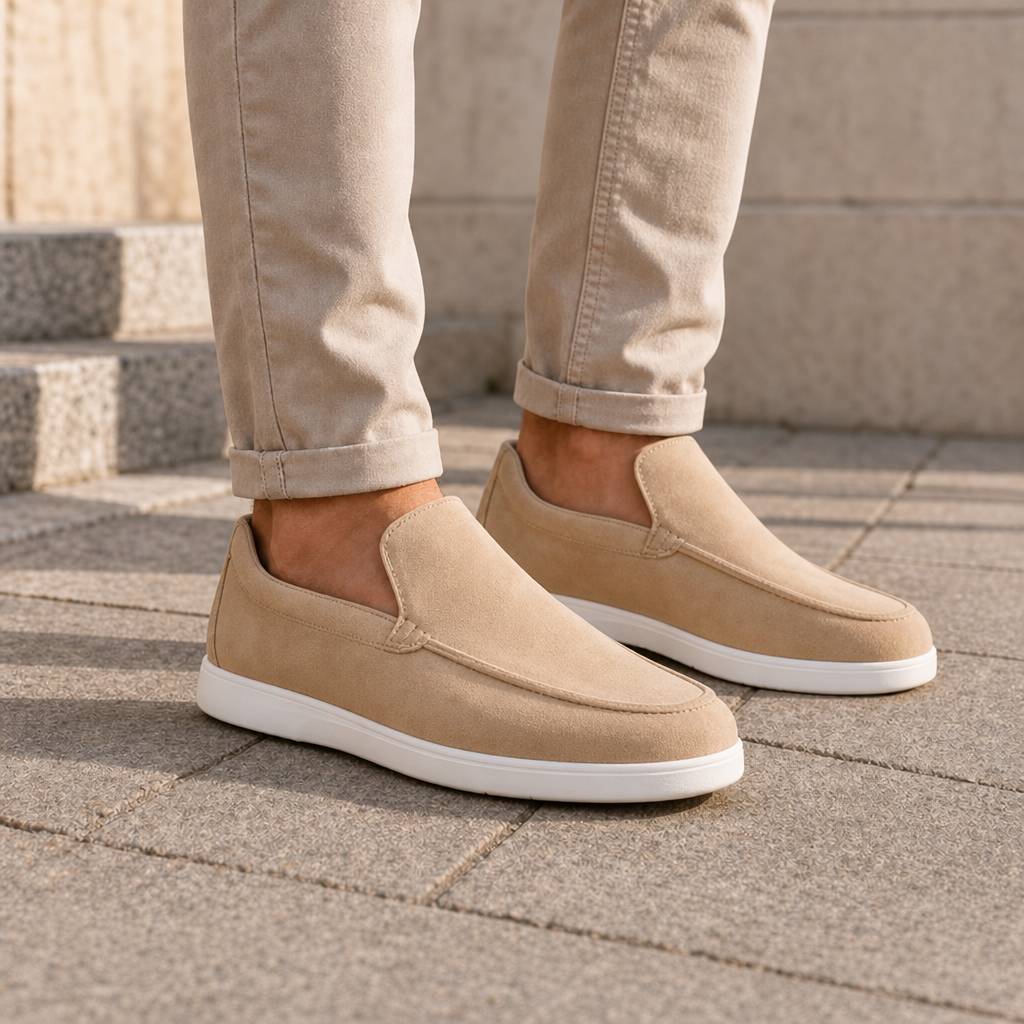 Paphos Suede Slip-On Loafers in Caramel