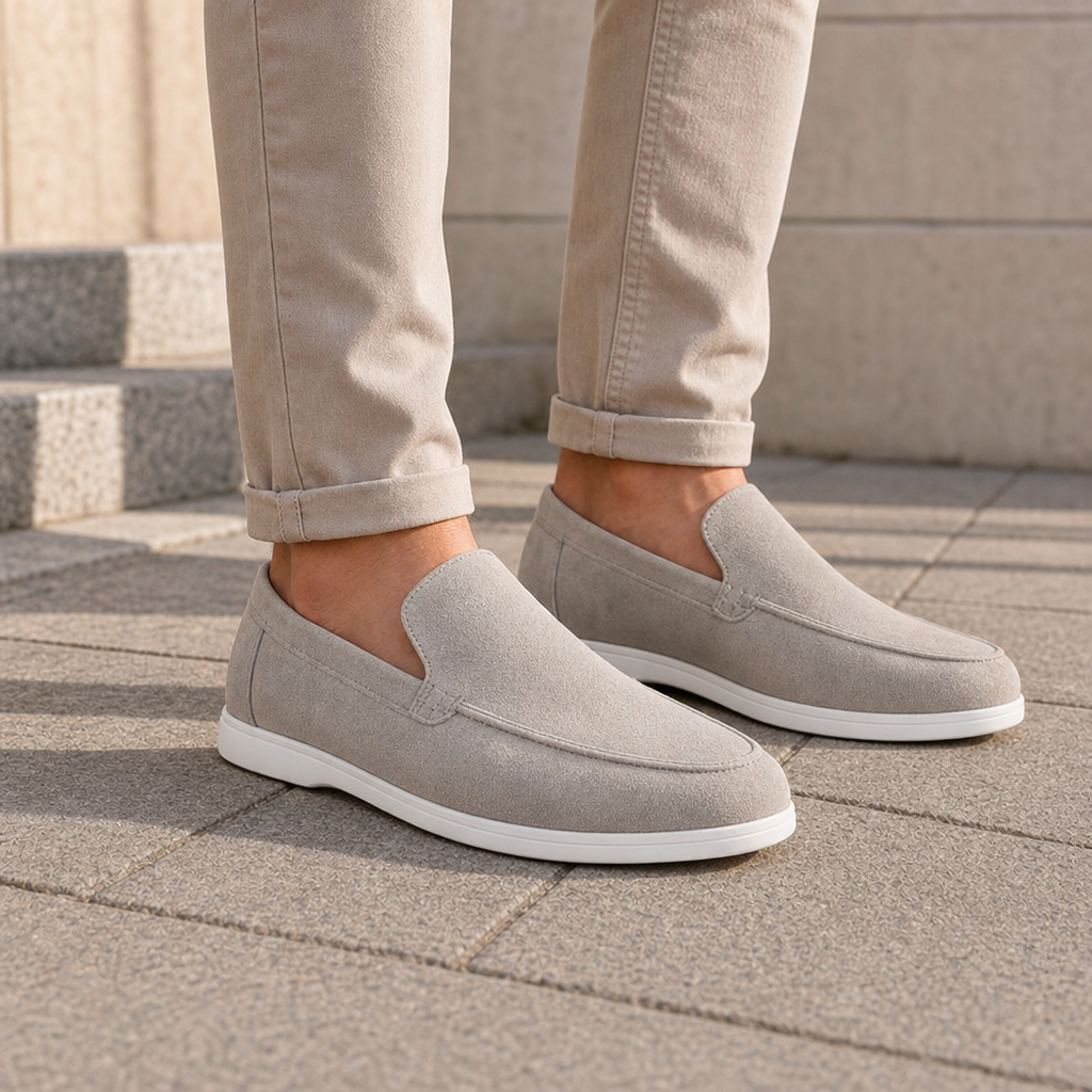 Paphos Suede Slip-On Loafers in Gray