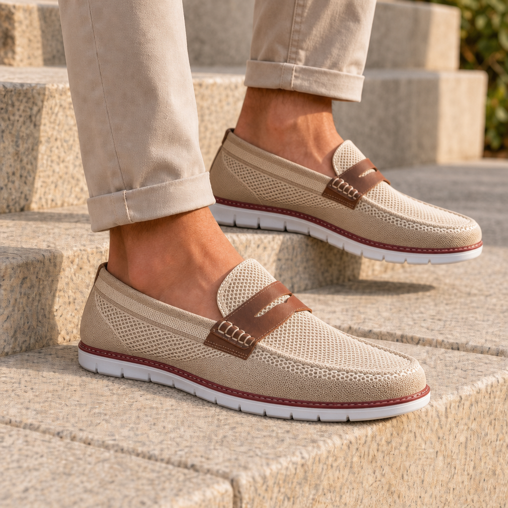 Paros Mesh Slip-On Loafers in Khaki