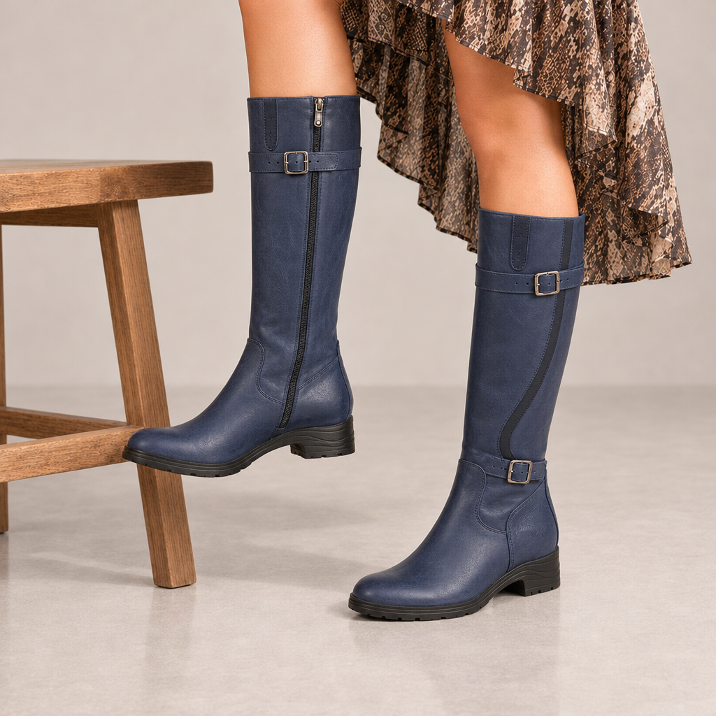 Patmos Orthopedic Leather Knee-High Riding Boots in Blue
