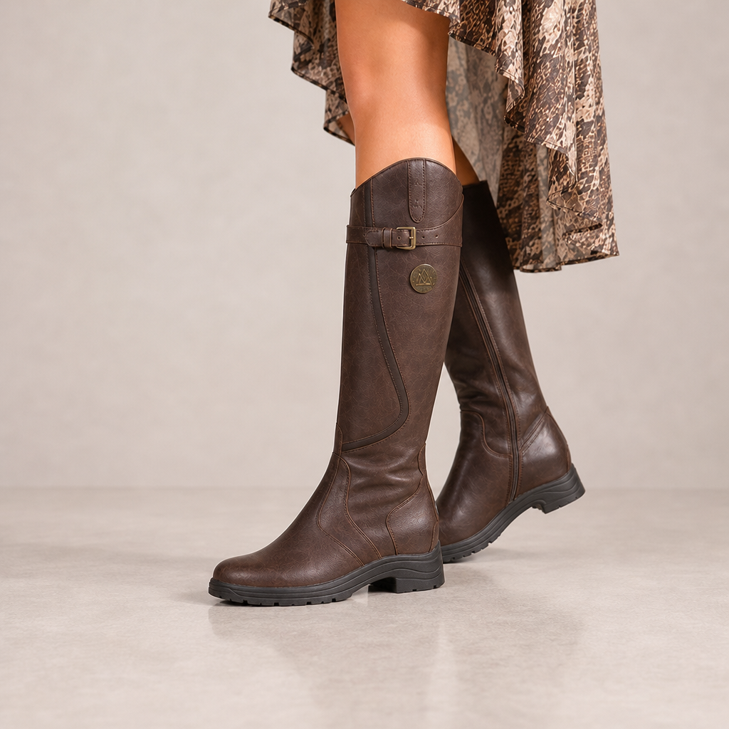 Patmos Orthopedic Leather Knee-High Riding Boots in Dark Brown