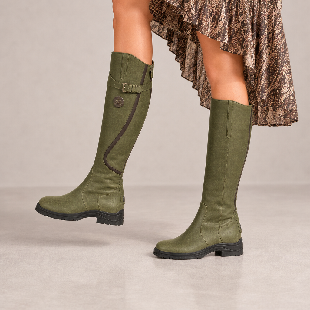 Patmos Orthopedic Leather Knee-High Riding Boots in Green