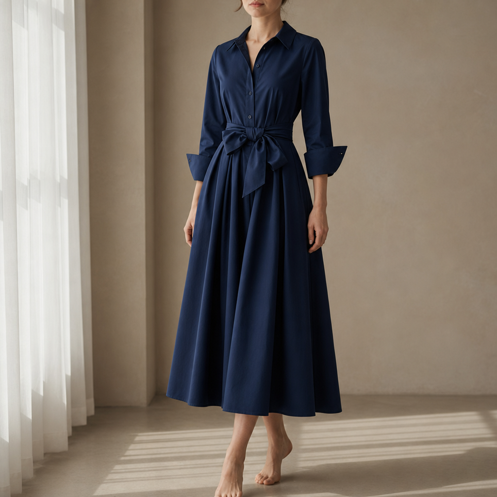 Peniscola Tie Belt Shirt Dress in Navy