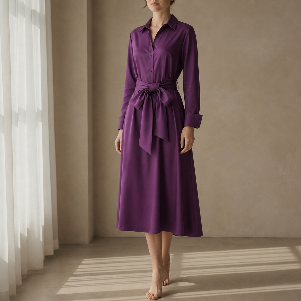 Peniscola Tie Belt Shirt Dress in Purple