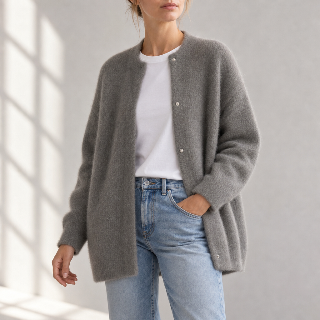 Perpignan Oversized Knit Cardigan in Gray