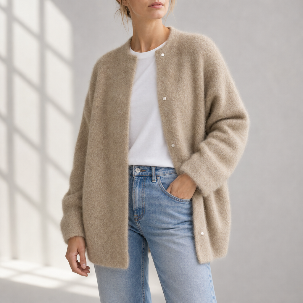Perpignan Oversized Knit Cardigan in Khaki
