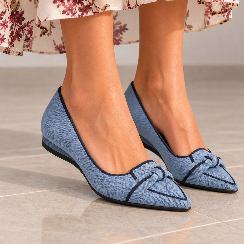 Piodao Orthopedic Knit Bow Loafers in Light Blue