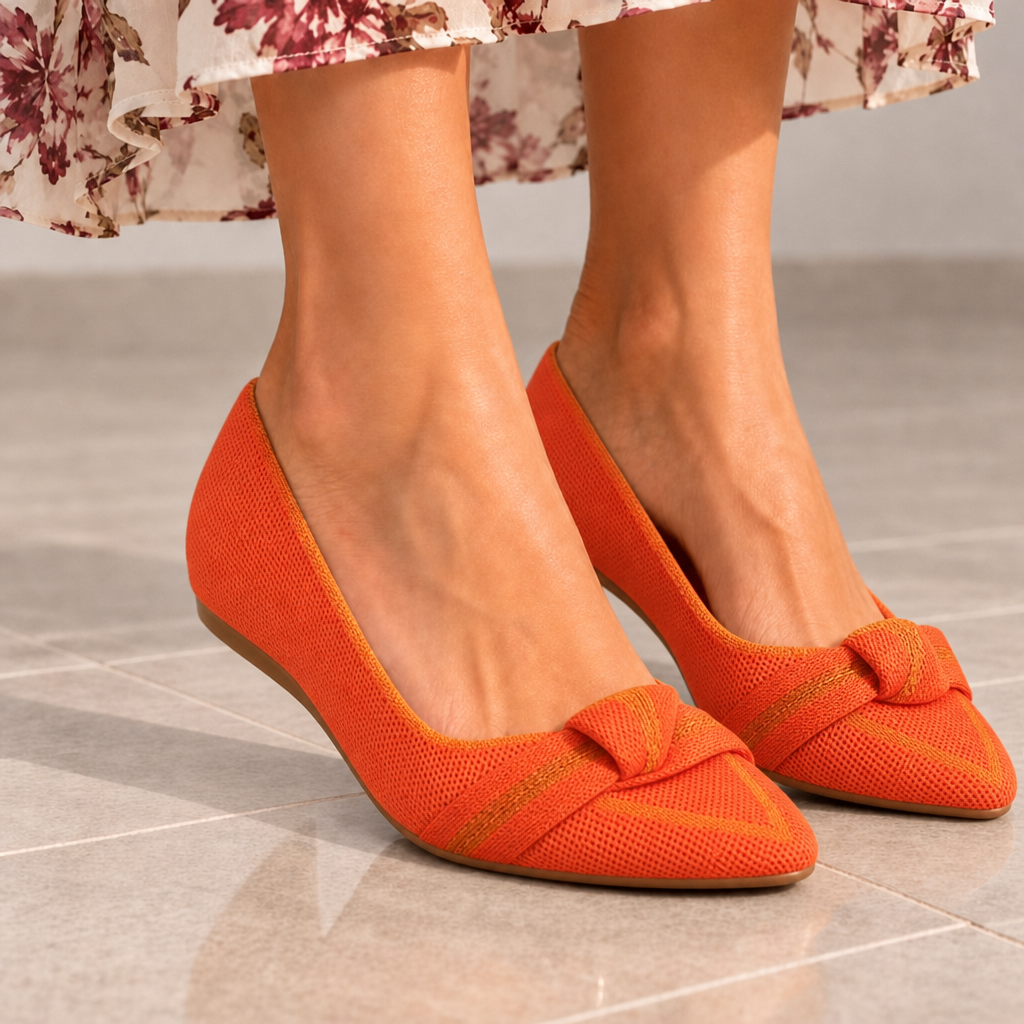 Piodao Orthopedic Knit Bow Loafers in Orange