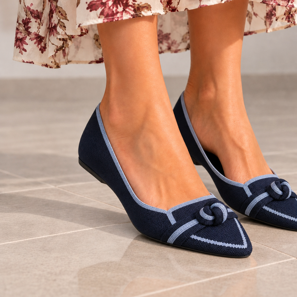 Piodao Orthopedic Knit Bow Loafers in Dark Blue