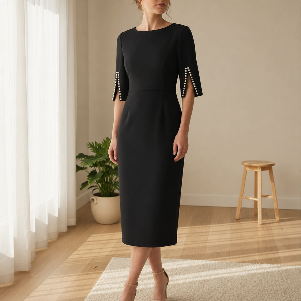 Porto Vecchio Split Sleeve Fitted Dress in Black