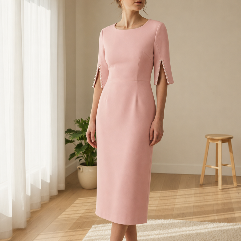 Porto Vecchio Split Sleeve Fitted Dress in Pink