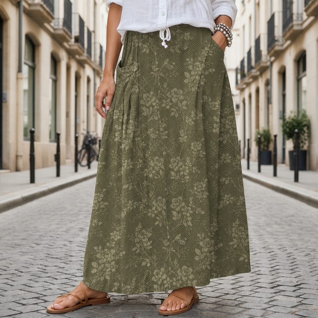 Portofino Floral Midi Skirt in Green