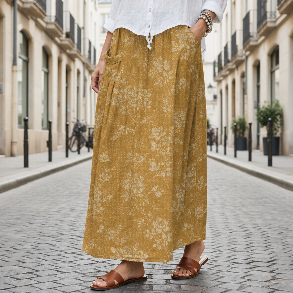 Portofino Floral Midi Skirt in Yellow
