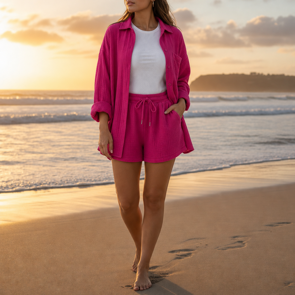 Ragusa Relaxed Cotton Lounge Set in Pink