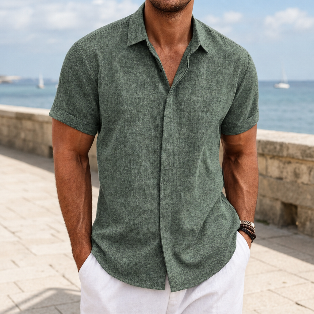 Ravello Linen Blend Button Shirt in Green