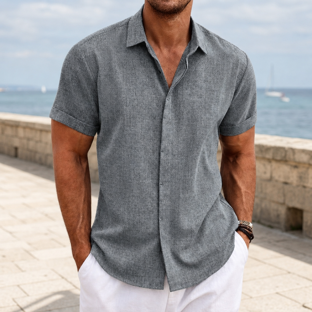 Ravello Linen Blend Button Shirt in Gray