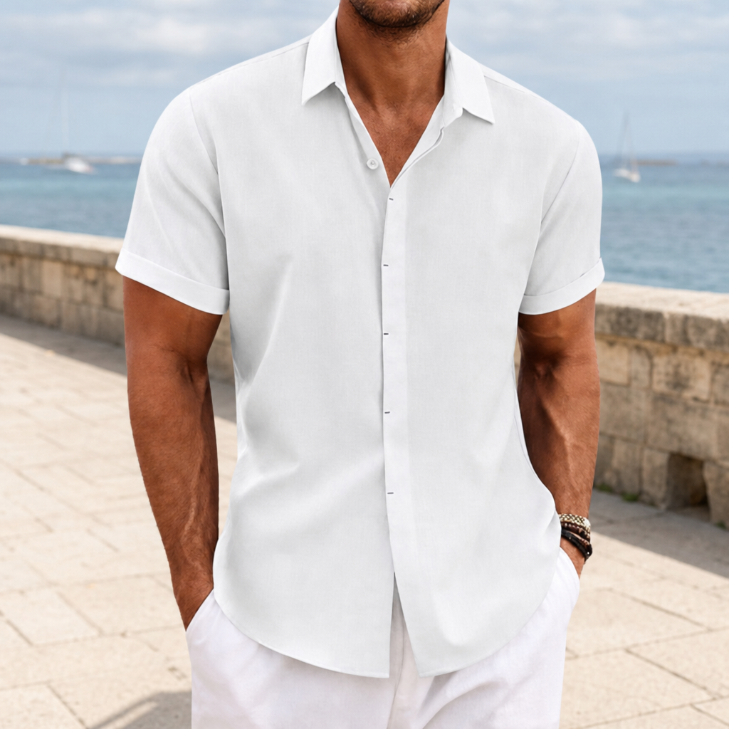 Ravello Linen Blend Button Shirt in White