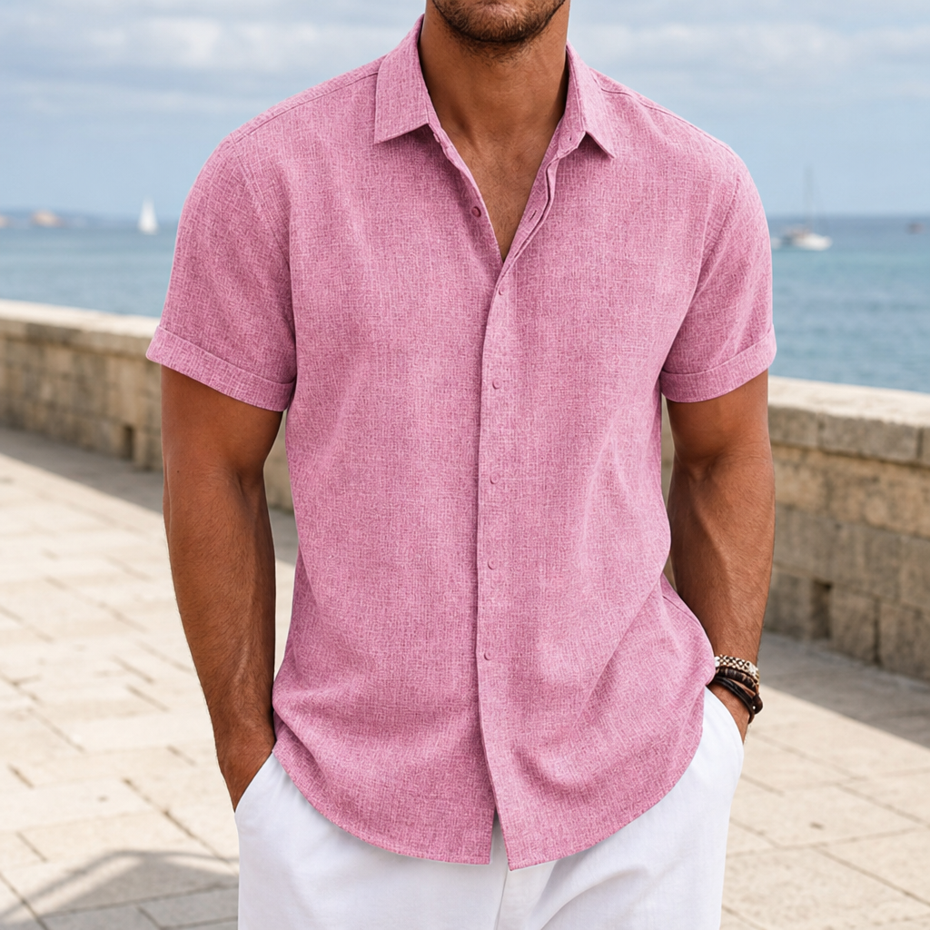 Ravello Linen Blend Button Shirt in Pink