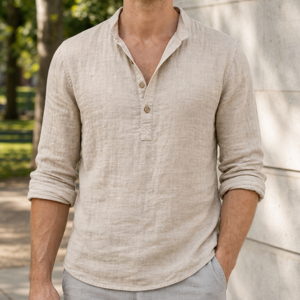 Ravello Linen Henley Shirt in Cream