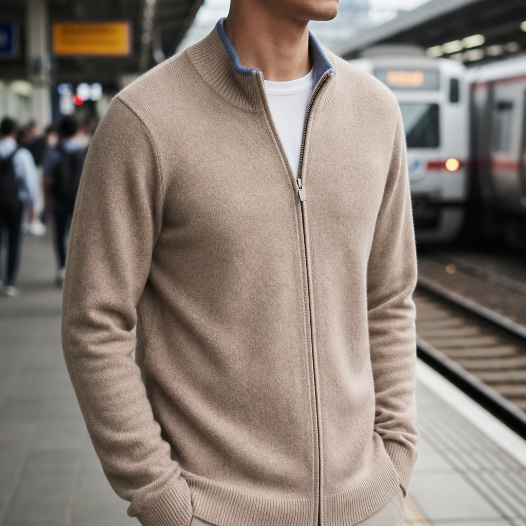 Rethymno Cashmere Zip Cardigan in Khaki