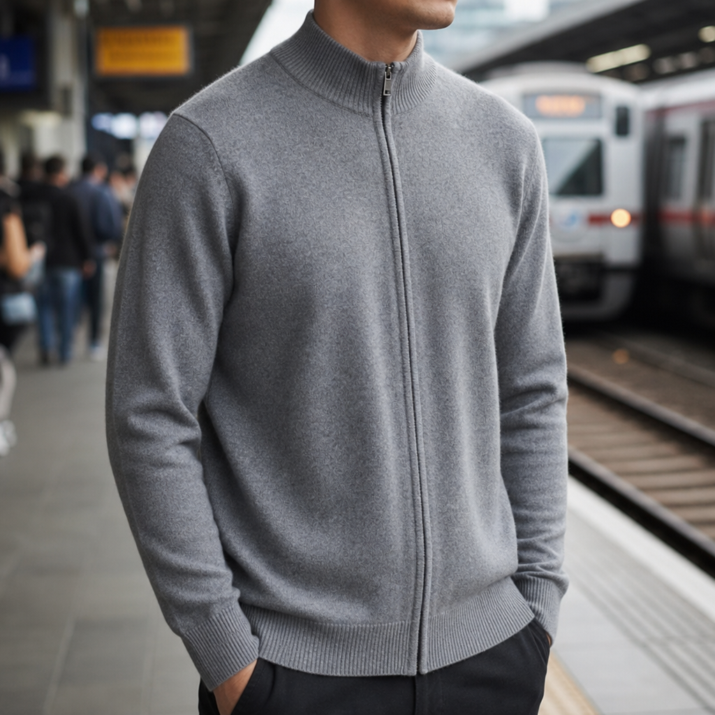 Rethymno Cashmere Zip Cardigan in Gray