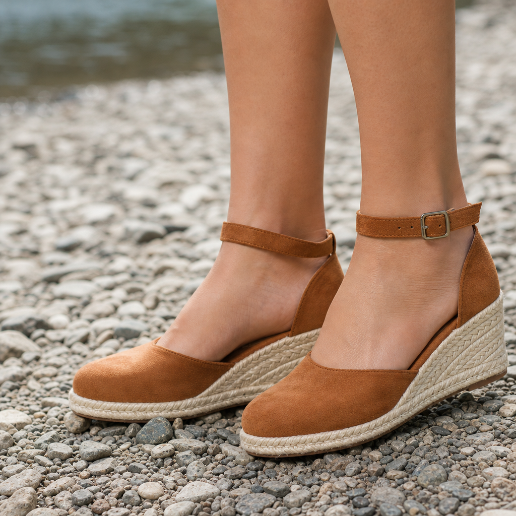 Rovinj Orthopedic Crochet Wedge Espadrilles in Brown