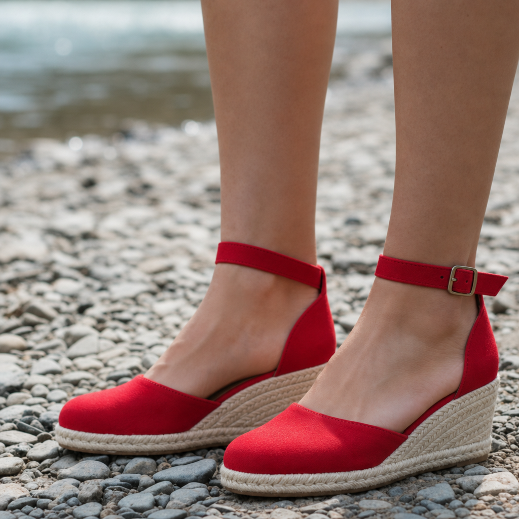 Rovinj Orthopedic Crochet Wedge Espadrilles in Red