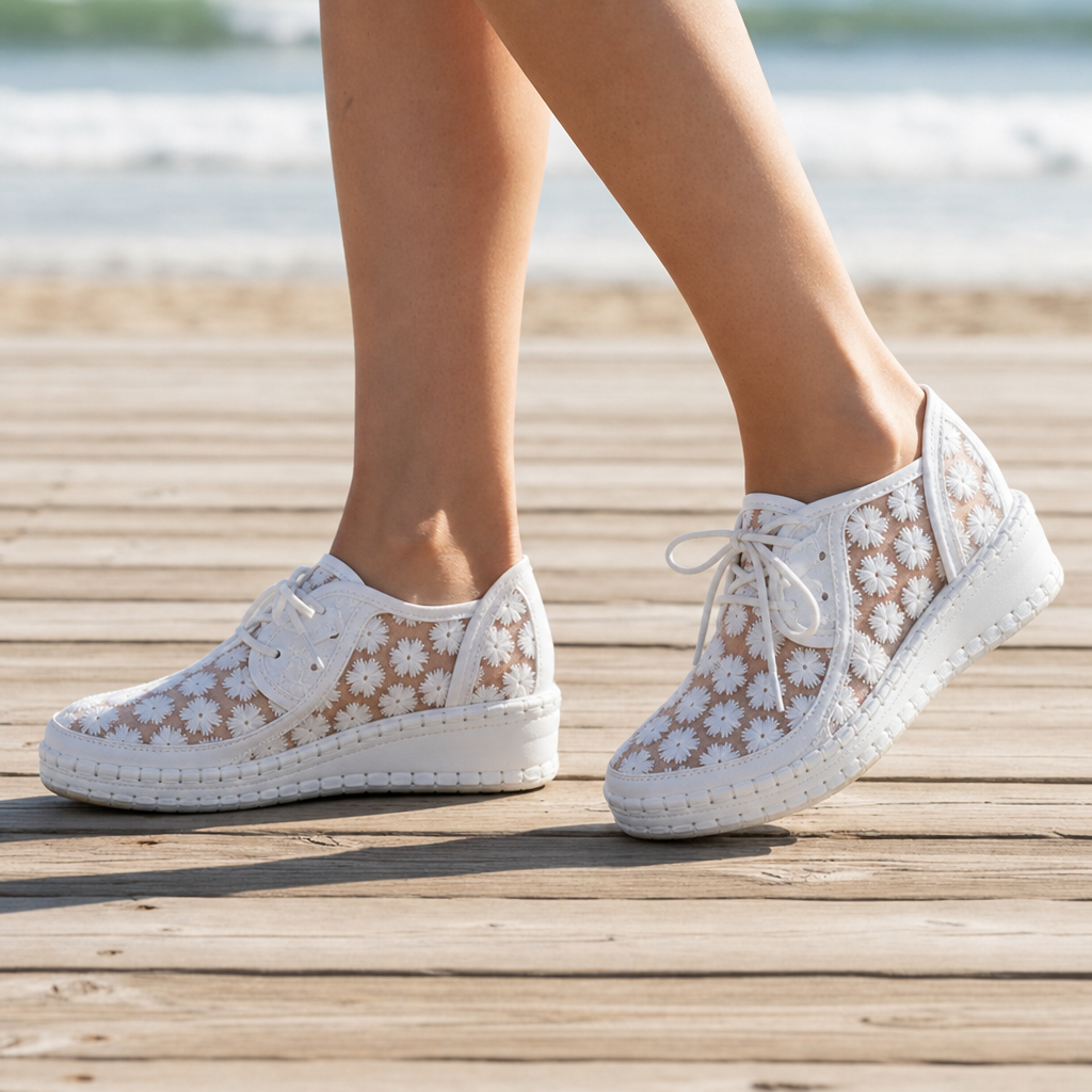Rovinj Orthopedic Floral Lace Sneakers in White
