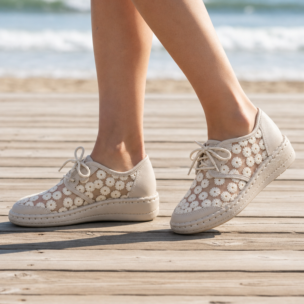 Rovinj Orthopedic Floral Lace Sneakers in Beige