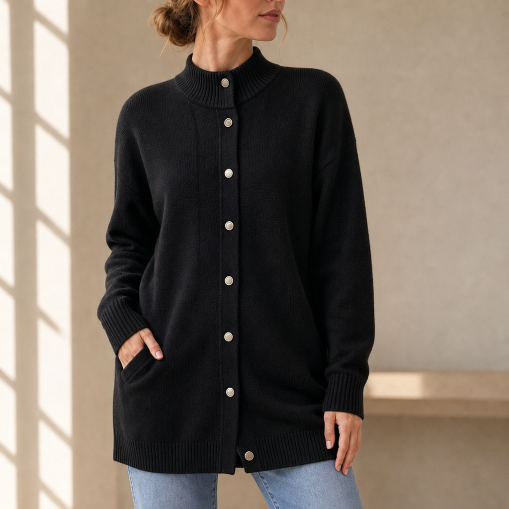 Sanlucar Longline Button-Front Cardigan in Black