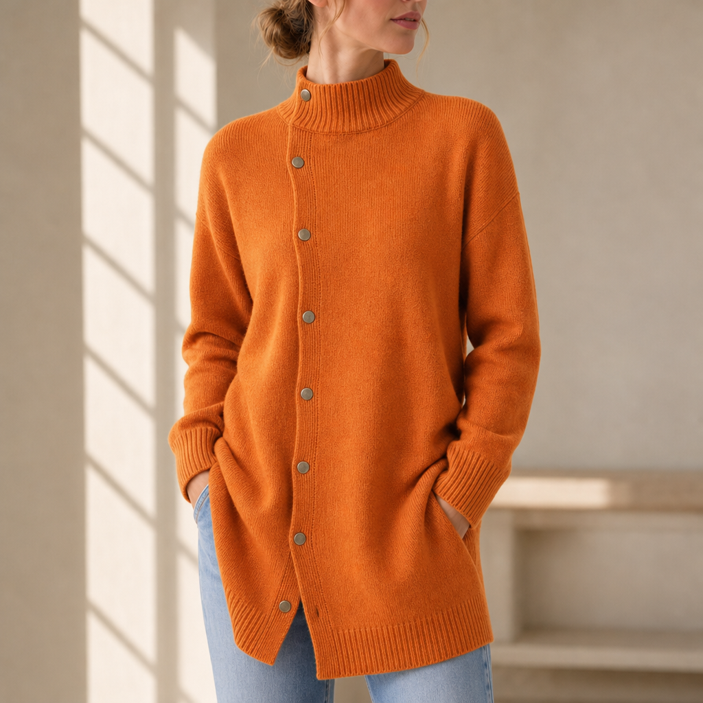 Sanlucar Longline Button-Front Cardigan in Orange