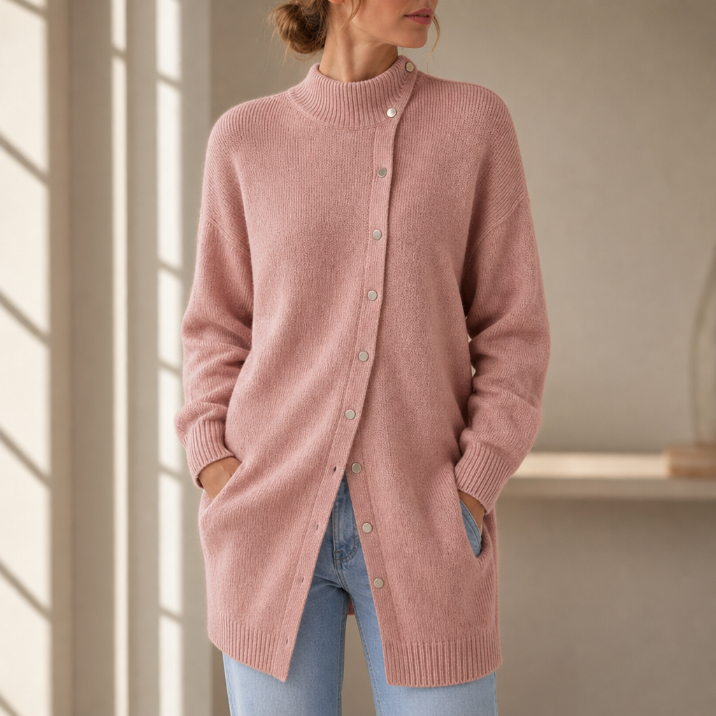 Sanlucar Longline Button-Front Cardigan in Pink
