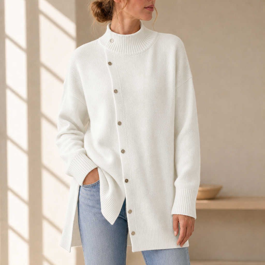 Sanlucar Longline Button-Front Cardigan in White