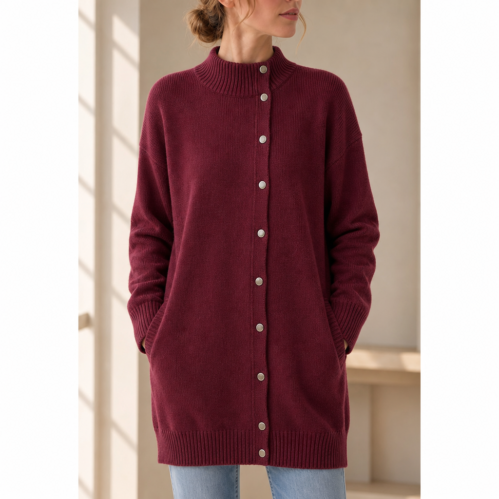 Sanlucar Longline Button-Front Cardigan in Wine