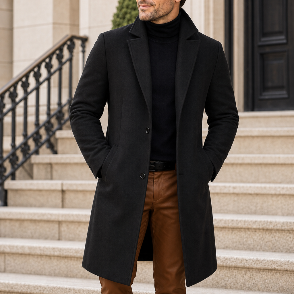 Sanremo Classic Lapel Overcoat in Black