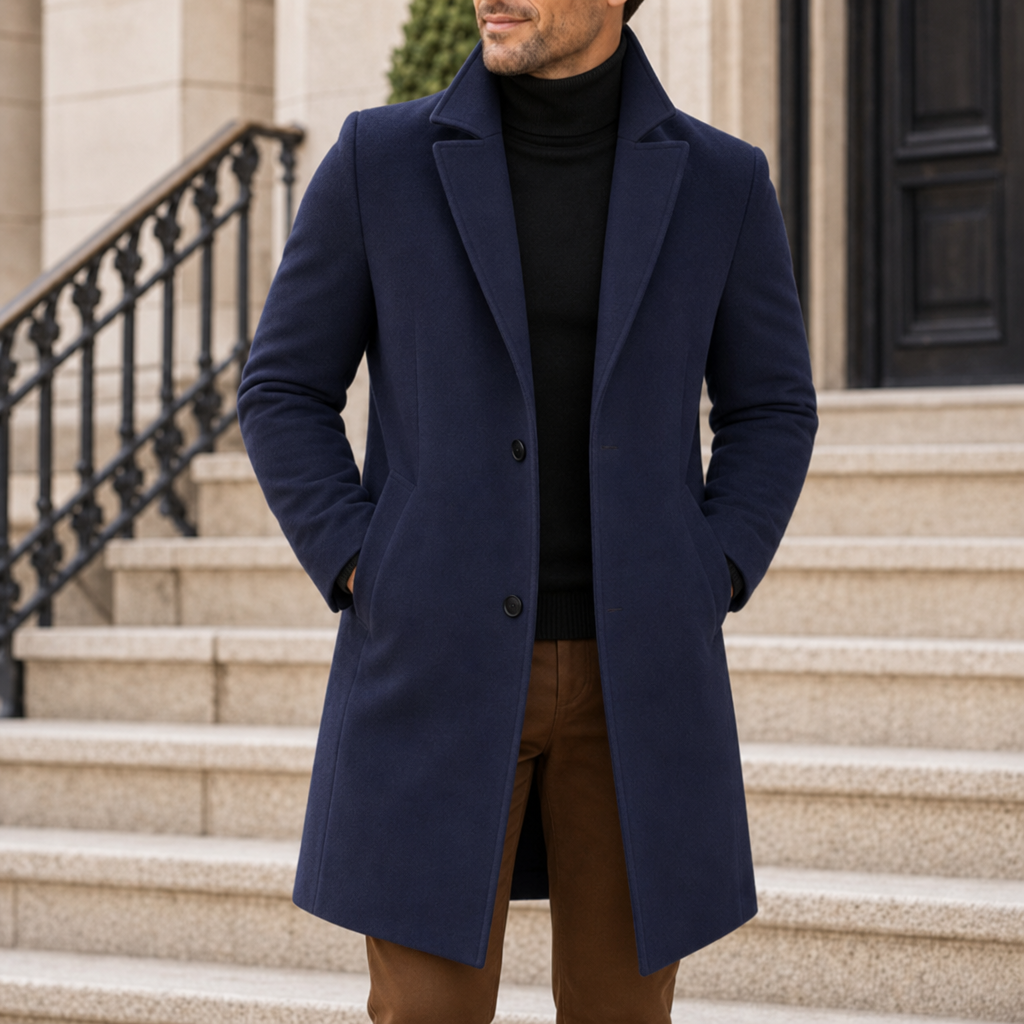 Sanremo Classic Lapel Overcoat in Blue