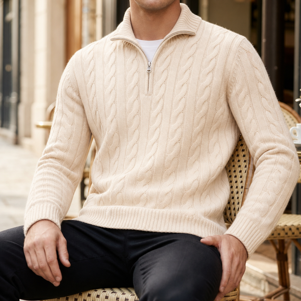 Segovia Cable Knit Half-Zip Sweater in Beige
