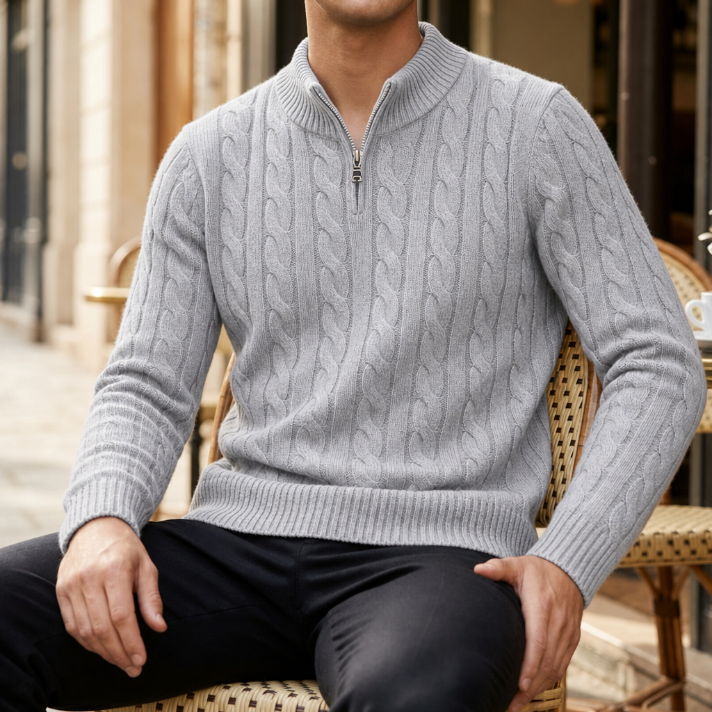 Segovia Cable Knit Half-Zip Sweater in Gray