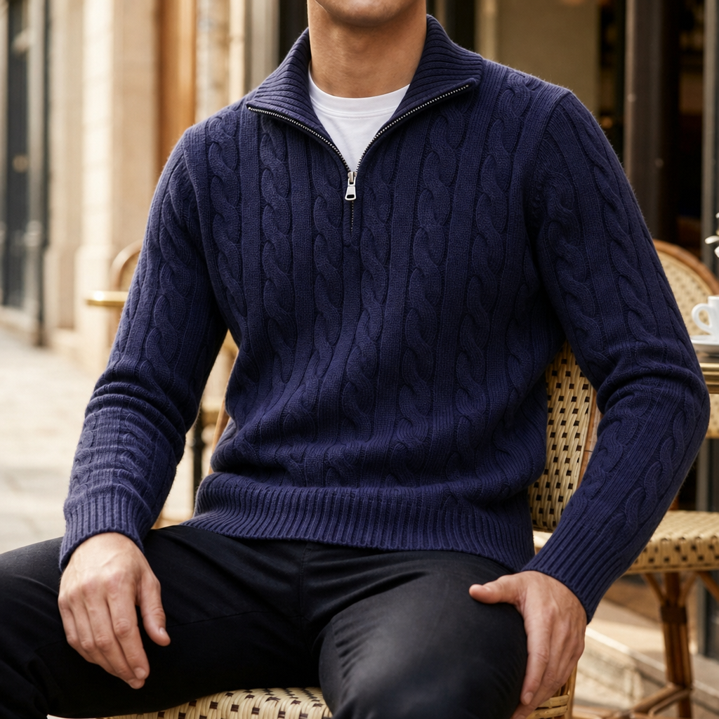 Segovia Cable Knit Half-Zip Sweater in Marine