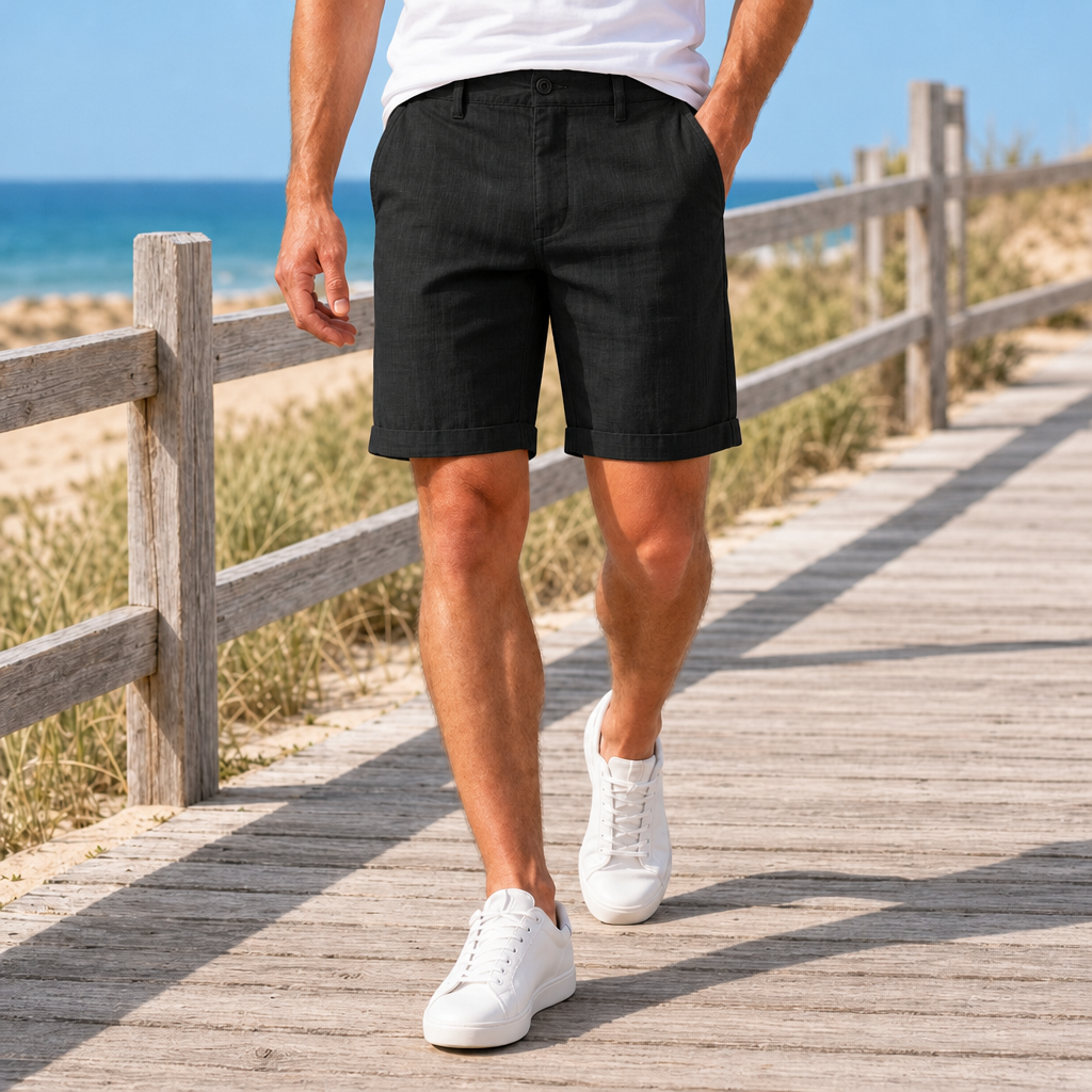 Sibenik Linen Chino Shorts in Black