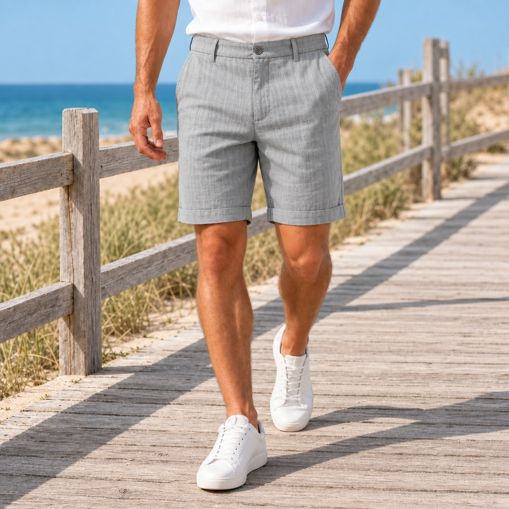 Sibenik Linen Chino Shorts in Light Gray