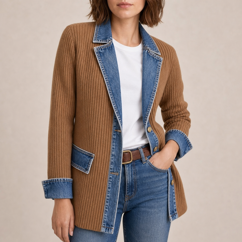 Sitges Denim Knit Mixed Jacket in Khaki