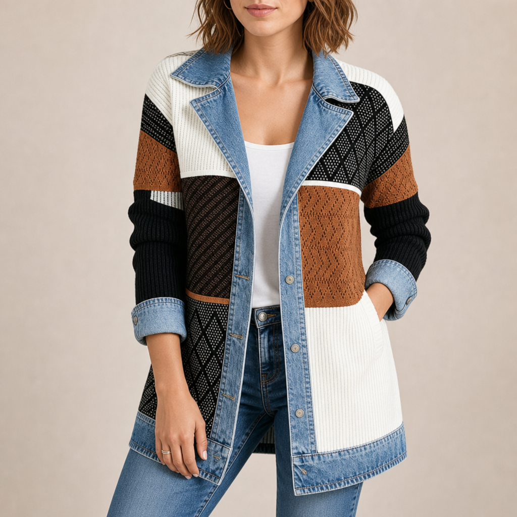Sitges Denim Knit Mixed Jacket in MulitColor
