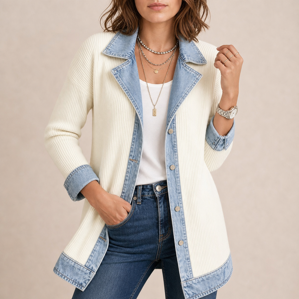 Sitges Denim Knit Mixed Jacket in White