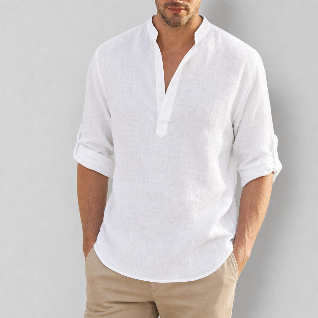 Skopelos Linen Henley Shirt in White