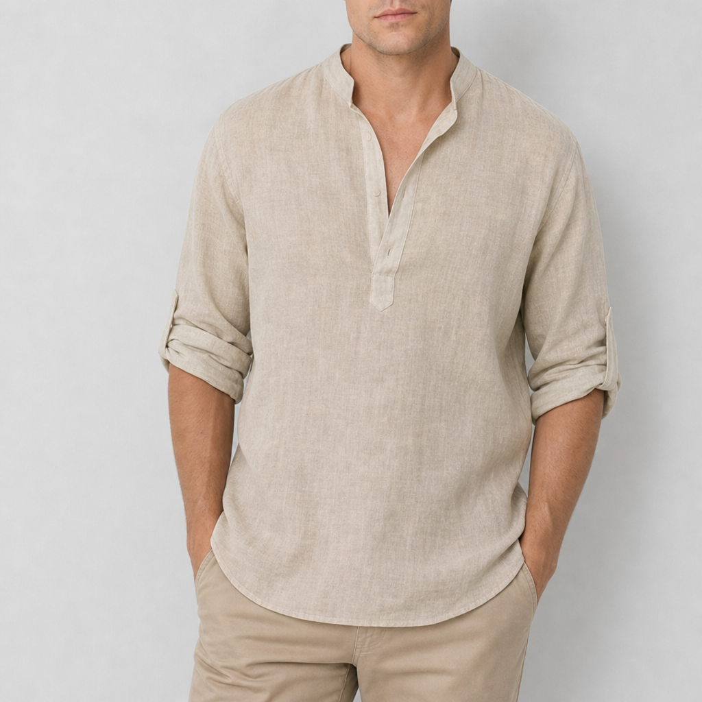 Skopelos Linen Henley Shirt in Beige