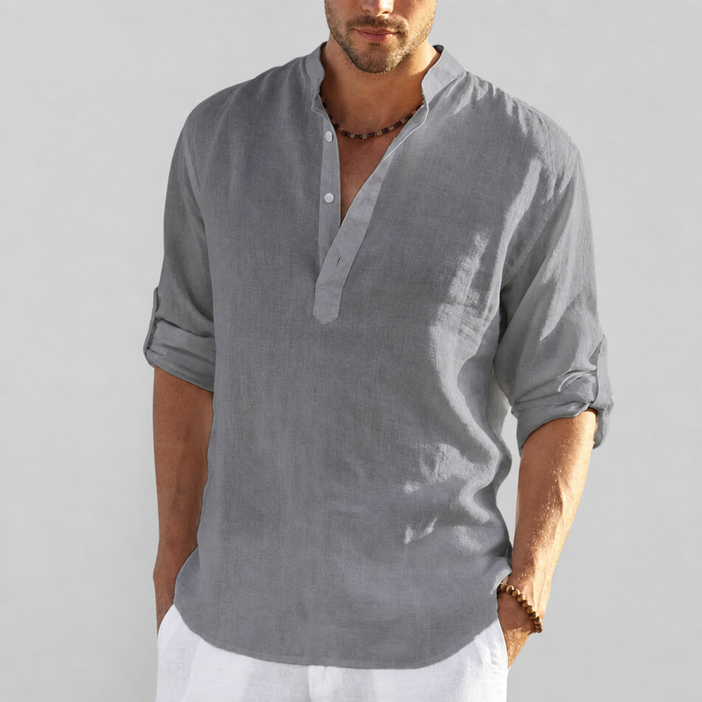Skopelos Linen Henley Shirt in Gray