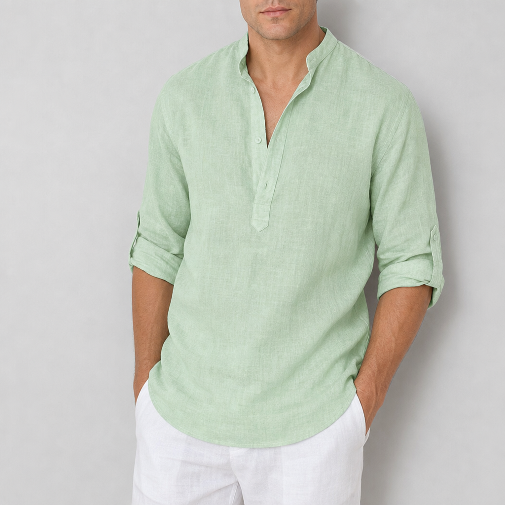 Skopelos Linen Henley Shirt in Light Green